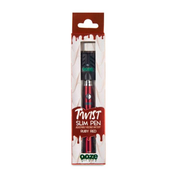 Ooze Slim Twist Pen Vape Battery – Ruby Red - Image 2